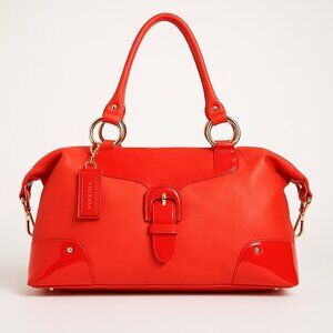 Pursuits red Patent Trim Satchel Tote Bag with Buckle Accent – Bold Statement P